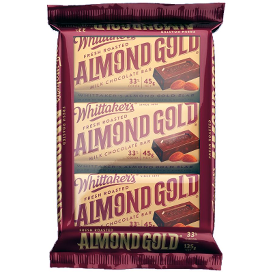 Whittakers 3 Pack Almond Gold Chocolate Slab