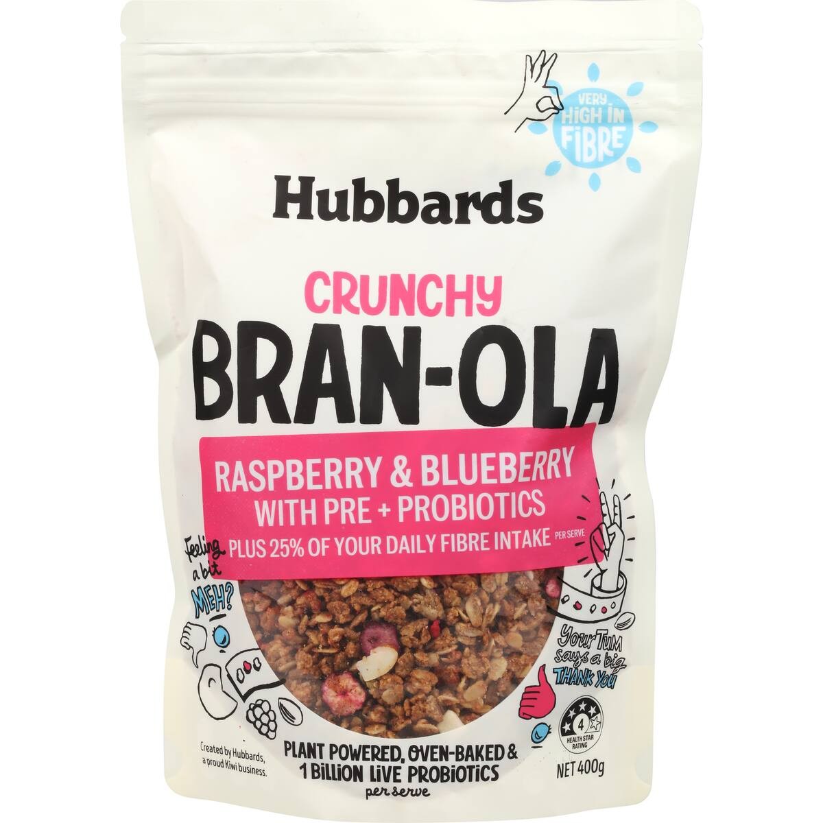 Hubbards Bran-ola Granola Raspberry & Blueberry 400g
