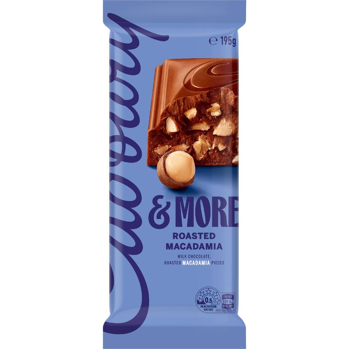 Cadbury & More Chocolate Block Roasted Macadamia 195g