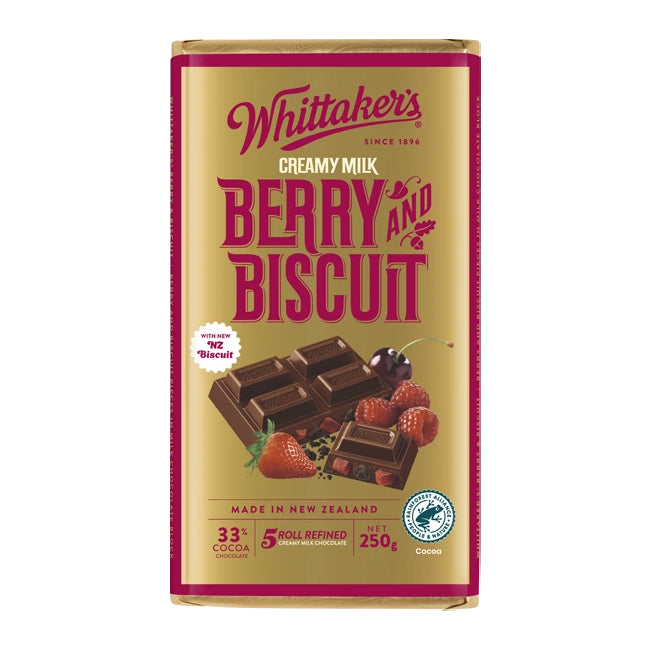 Whittaker’s Berry & Biscuit Creamy Milk Chocolate Block 250g