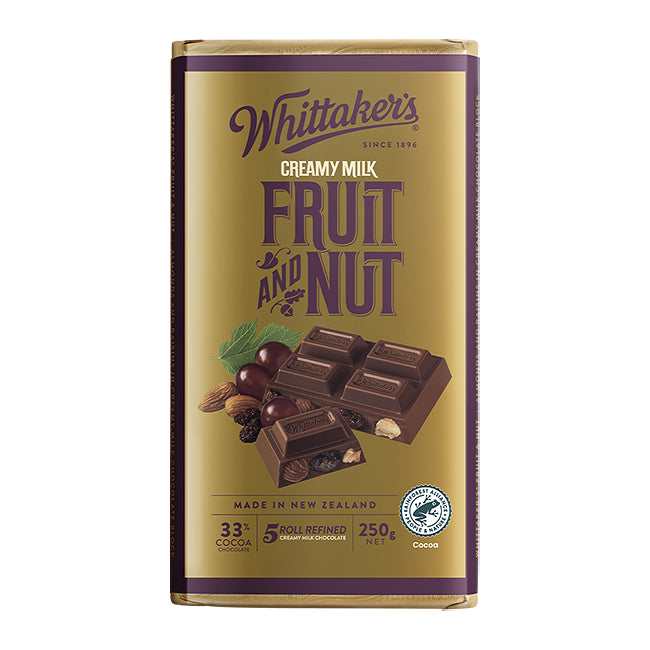 Whittaker’s Fruit & Nut Creamy Milk Chocolate Block 250g
