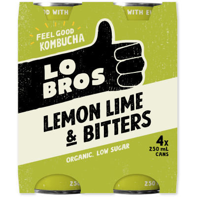 Lo Bros Lemon Lime & Bitters Kombucha 4 x 250ml