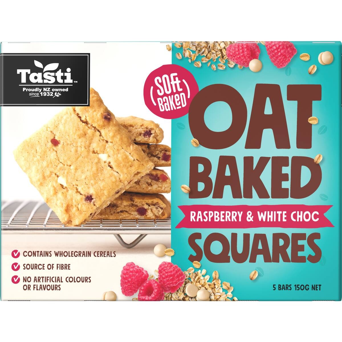 Tasti Oat Baked Squares Raspberry & White Choc 150g
