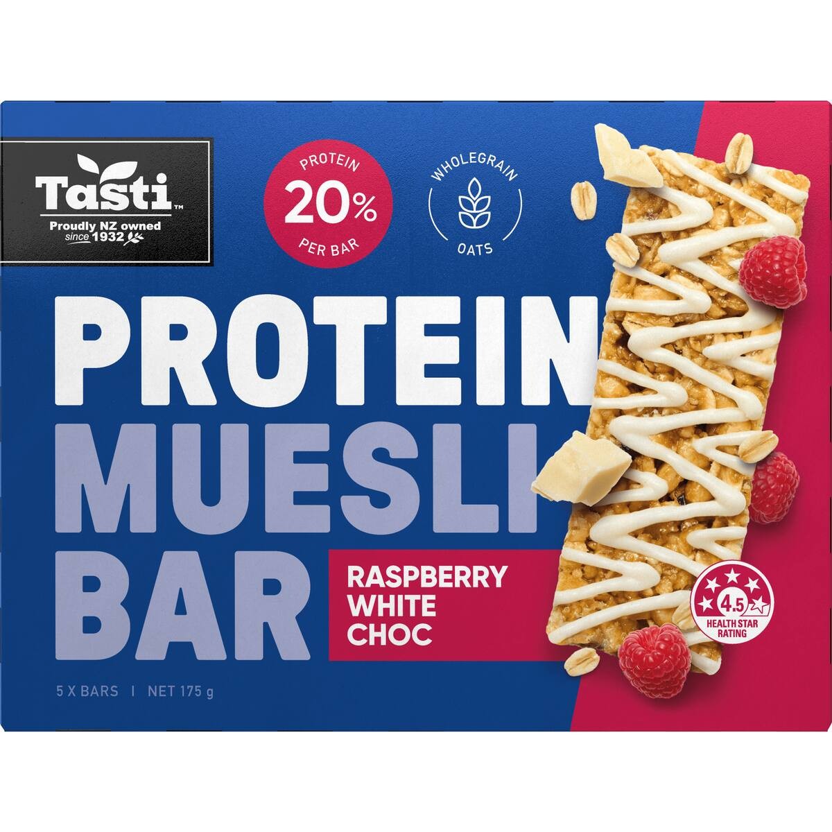 Tasti Protein Muesli Bars Raspberry White Choc 175g
