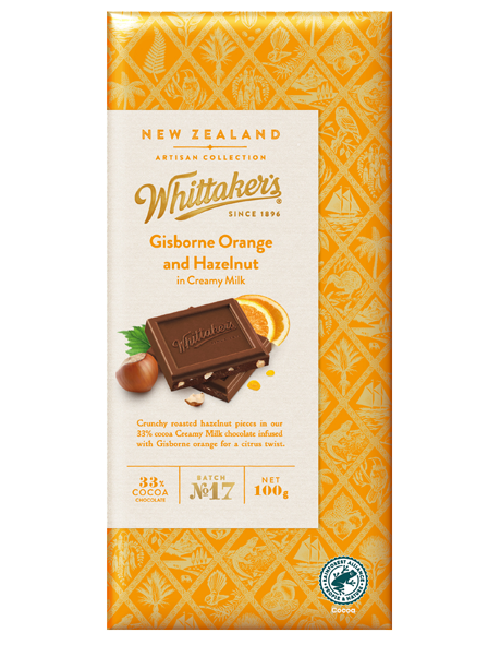 Whittakers Artisan Orange and Hazelnut Chocolate Block 100g
